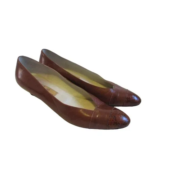 Almalfi Cognac Brown Patent Croc Toe Tip Pumps